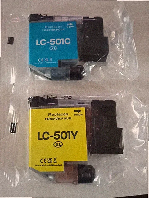 LC501 Y XL Ink Cartridges for Brother And LC501 C XL One Of Each No Box